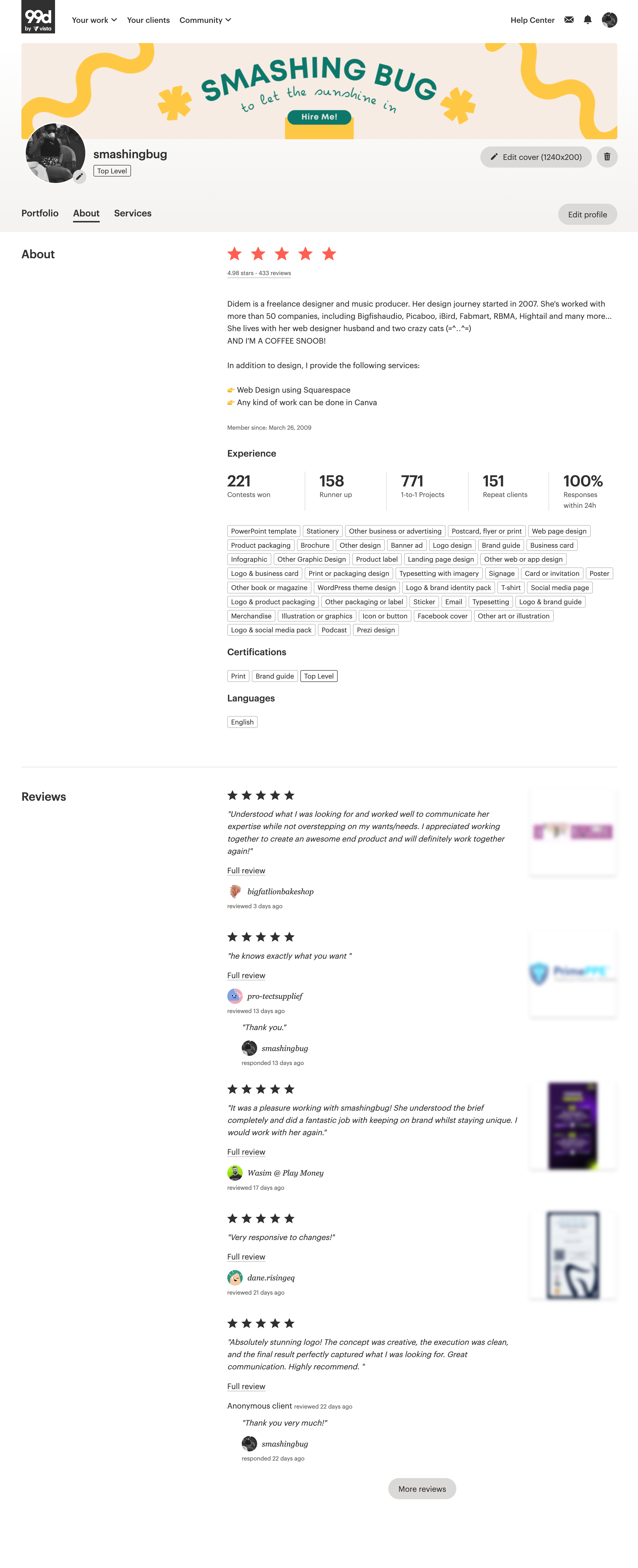 99designs Profile – Performance Overview